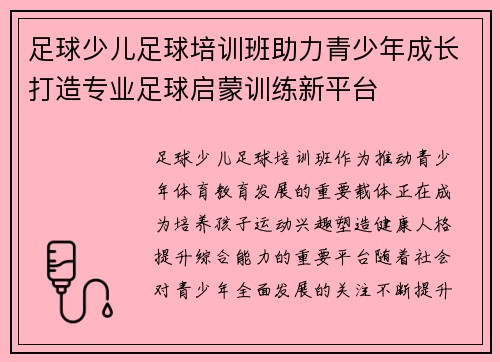 足球少儿足球培训班助力青少年成长打造专业足球启蒙训练新平台 足球少儿足球培训班助力青少年成长打造专业足球启蒙训练新平台